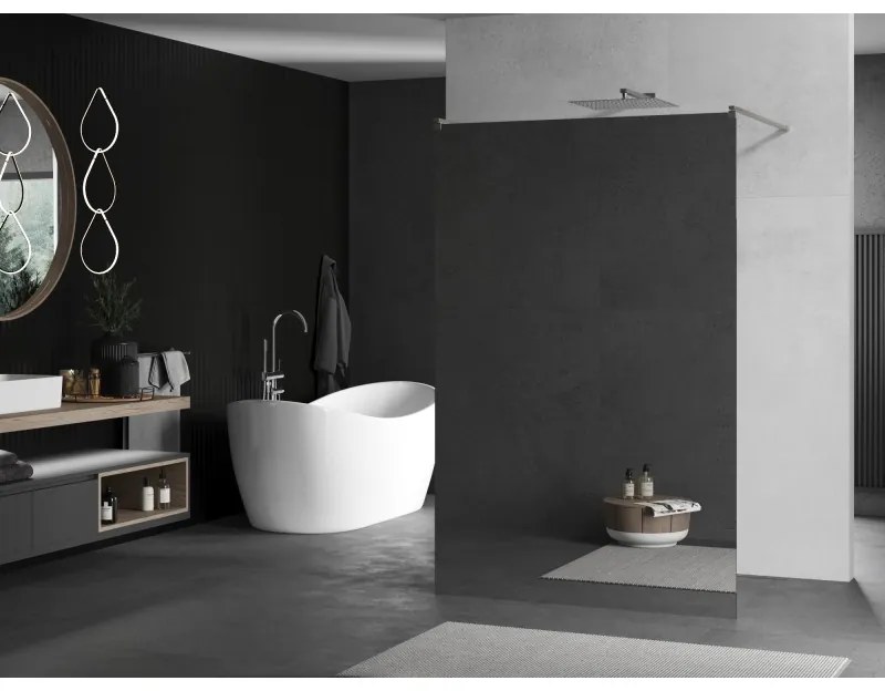 Mexen Kioto, sprchová zástena Walk-In 100 x 200 cm, 8mm sklo vzor zrkadlo, brúsená oceľ profil, 800-100-002-97-50