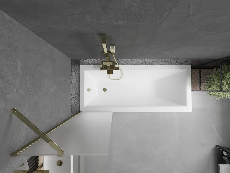 Mexen Next, vaňová zástena 1-krídlová 50 x 150 cm, fixné krídlo, 6 mm námraza sklo, zlatý profil, 895-050-000-00-30-50