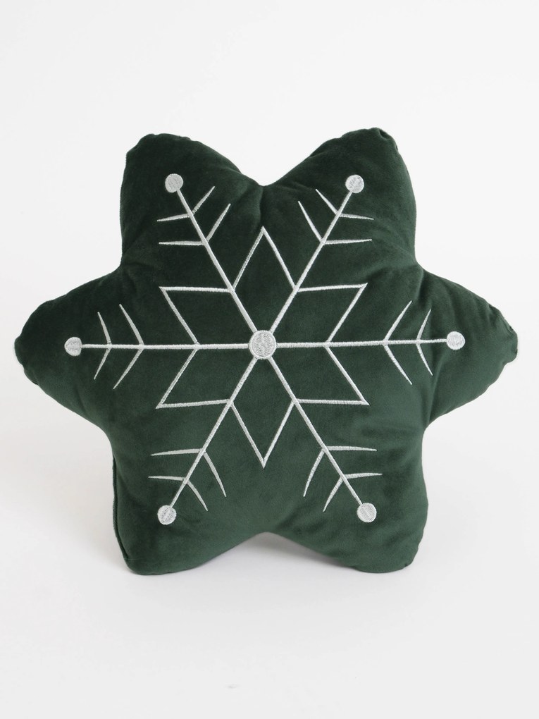 Vianočný vankúšik 30 x 30 cm - Vločka tmavo zelená