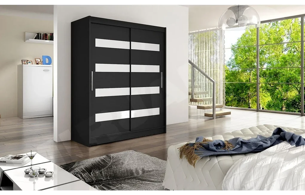 Skriňa Presto IV, Farby: čierna, Osvetlenie: osvetlenie LED RGB - farebné