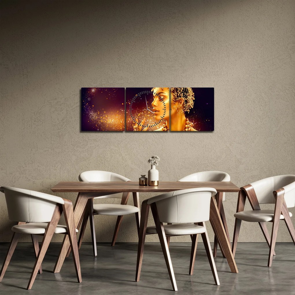 Obraz - Zlatý makeup (s hodinami) (90x30 cm)
