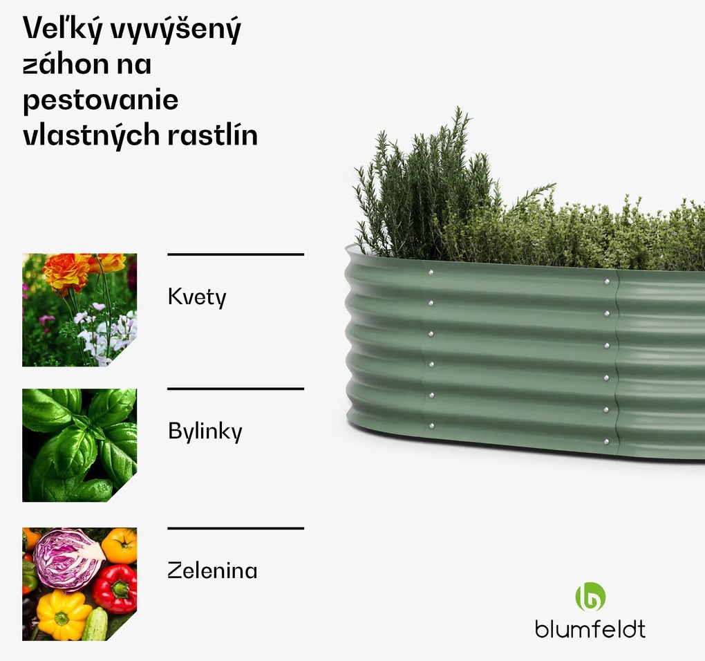 Blumfeldt High Grow Extended, vzvýšený záhon, 150 x 43 x 60 cm, z vlnitého oceľového plechu, jednoduchá montáž, odolný voči hrdzi a mrazu