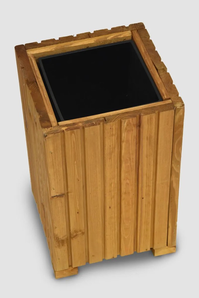 Vyšší Štvorcový drevený truhlík s plastovou vložkou - svetlohnedá, 25x25x40