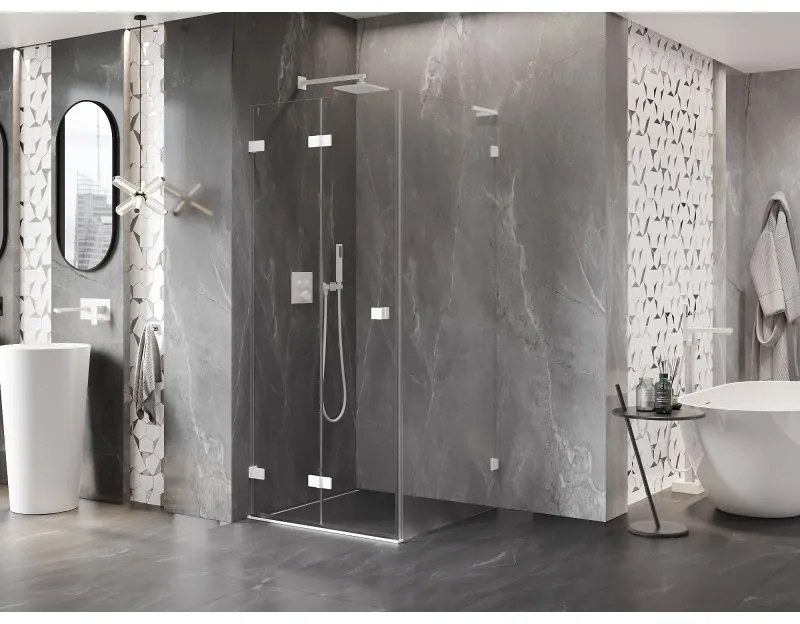 Mexen Lunar-F L, skladací sprchový kút ľavý 80 x 80 cm, 8mm číre sklo, biely profil, 836L-080-080-20-00-L