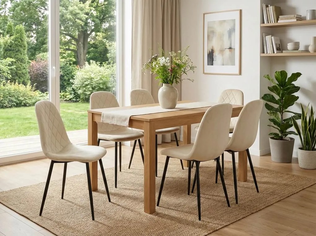 Béžová zamatová stolička ASTI s čiernymi nohami