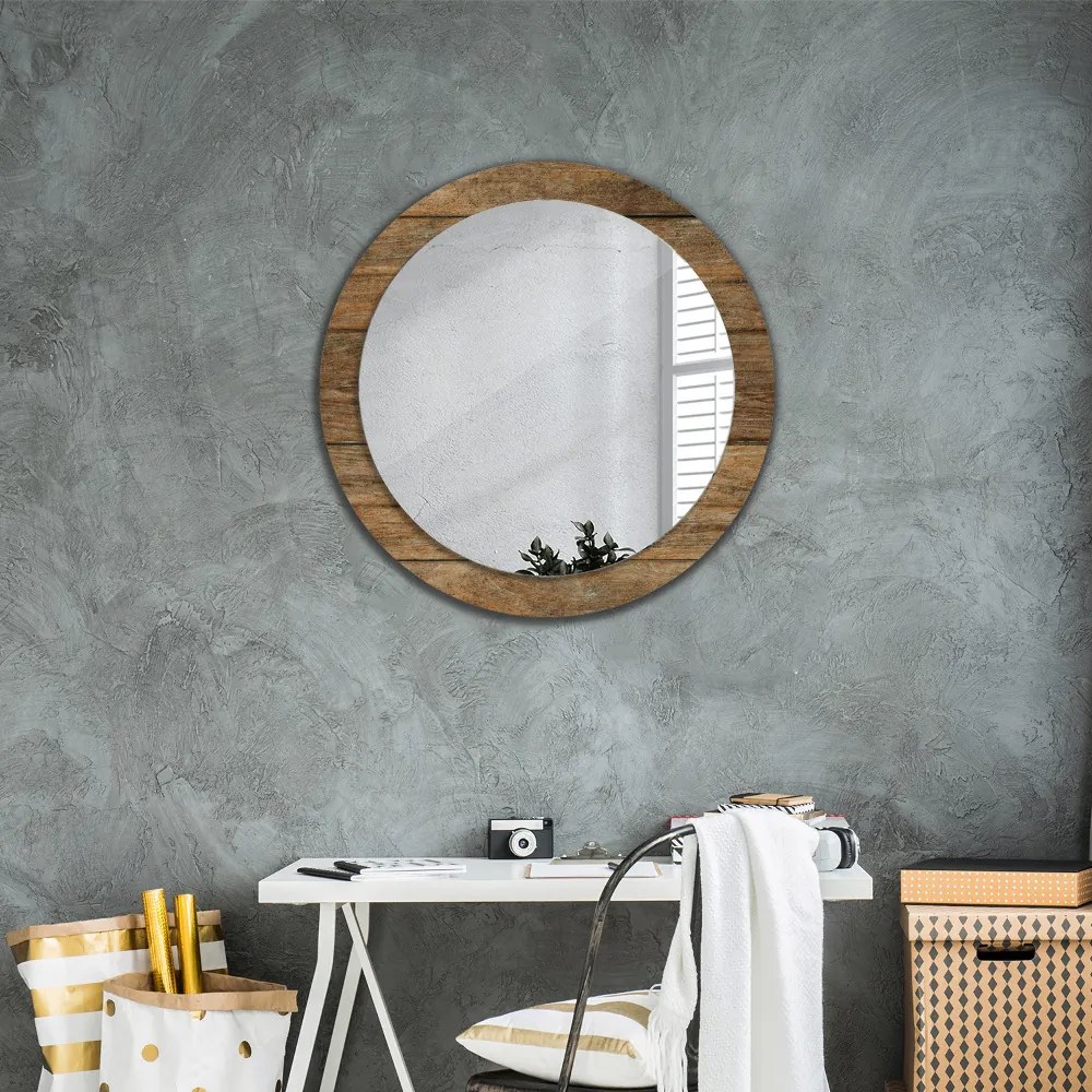 Okrúhle zrkadlo s potlačou Staré drevo fi 80 cm