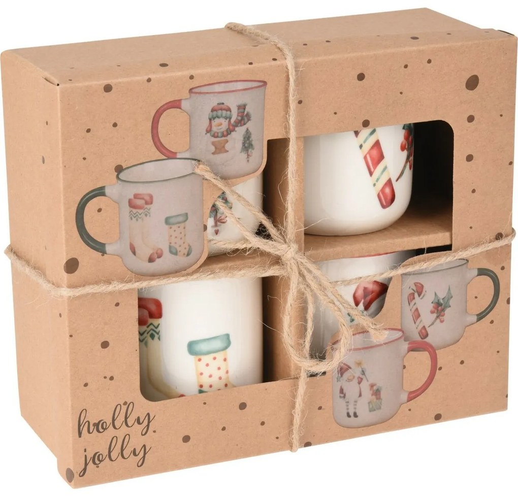 4-dielna sada hrnčekov Holly Jolly, 200 ml, porcelán