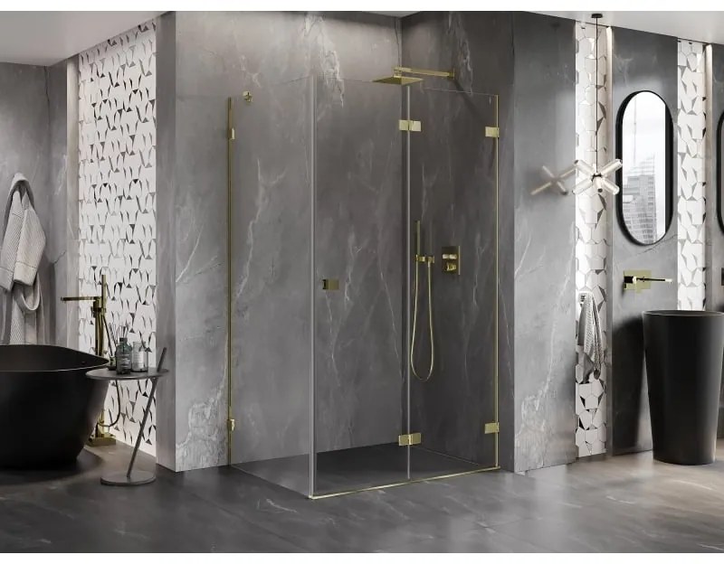 Mexen Lunar-F, 1-krídlový sprchový kút so skladacími dverami, pravý, 95 x 90 cm, 8mm číre sklo, zlatý lesklý profil, 836-095-090-50-00-P