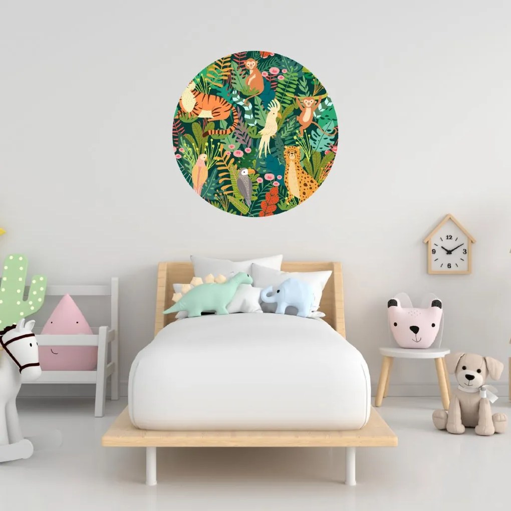 PIPPER. Kruhová samolepka na stenu "Zvieratá z džungle" Veľkosť: 60 cm