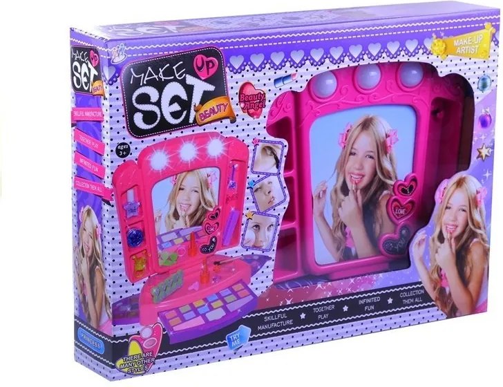 LEAN Toys Detský toaletný stolík so zrkadlom svetlami a doplnkami ružový