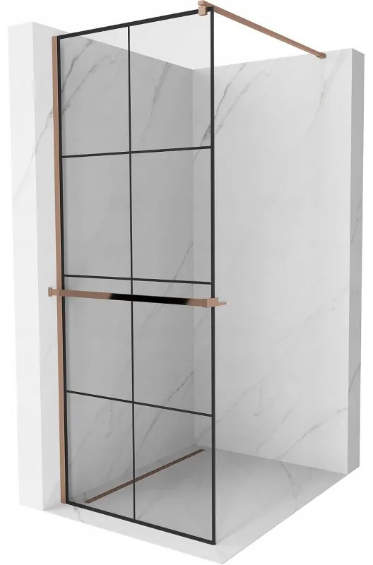 Mexen Kioto+ sprchová stena s poličkou a lištou 90 x 200 cm, transparentnéné/čierny vzor 8 mm zlatoružová - 800-090-121-60-77