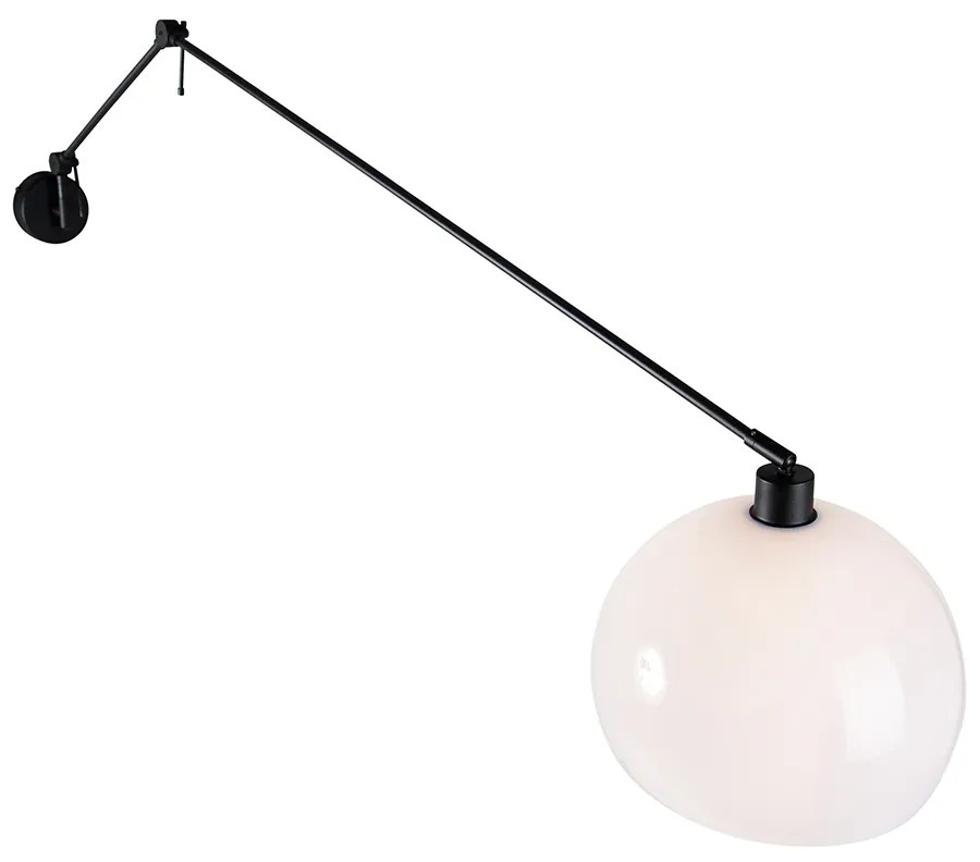 Nástenná lampa čierna s tienidlom bielym 30 cm nastaviteľná - Blitz