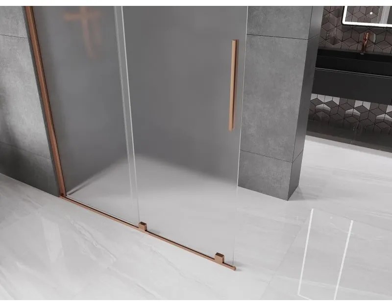 Mexen Velar, sprchová zástena s posuvnými dverami Walk-in 140 x 200 cm, 8mm sklo námraza, ružové zlato, 871-140-000-33-60