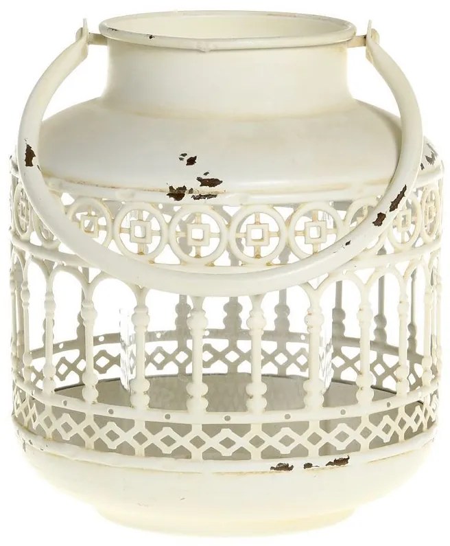 Krémová antik kovová lampáš Fleur-de-pot - Ø16*22cm