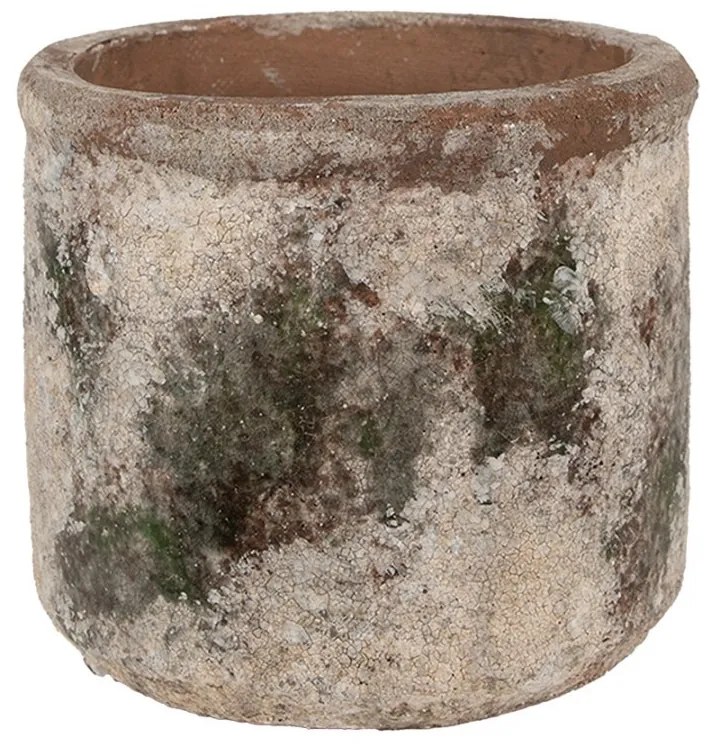 Dekoratívny béžovo-zelený antik terakotový kvetináč Teracci M - Ø 14*12 cm