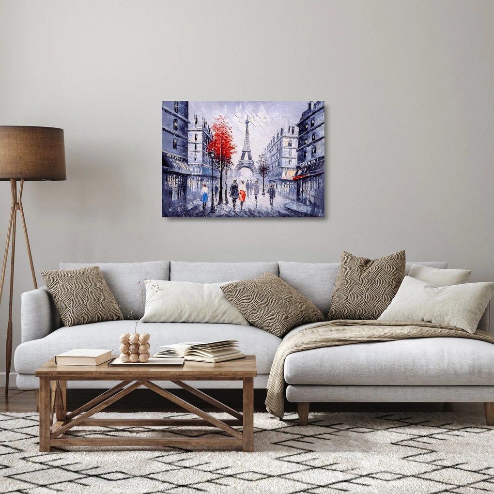 Sklenený obraz uličky v Paríži, olejomaľba (70x50 cm)