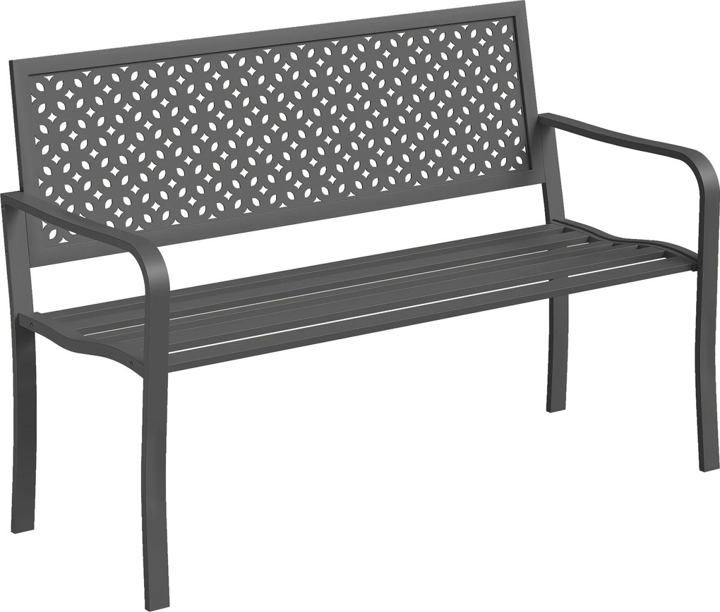 Outsunny dvojmiestna kovová záhradná lavička — odolná, lamelové operadlo, 127 × 61 × 85 cm | Aosom
