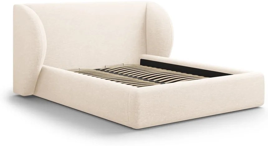 Krémová čalúnená dvojlôžková posteľ s úložným priestorom s roštom 200x200 cm Miley – Micadoni