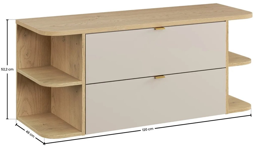 Závěsná skříňka pod umyvadlo Dalia Cashmere Ovalia s deskou 120 cm kašmírová/dub cremona
