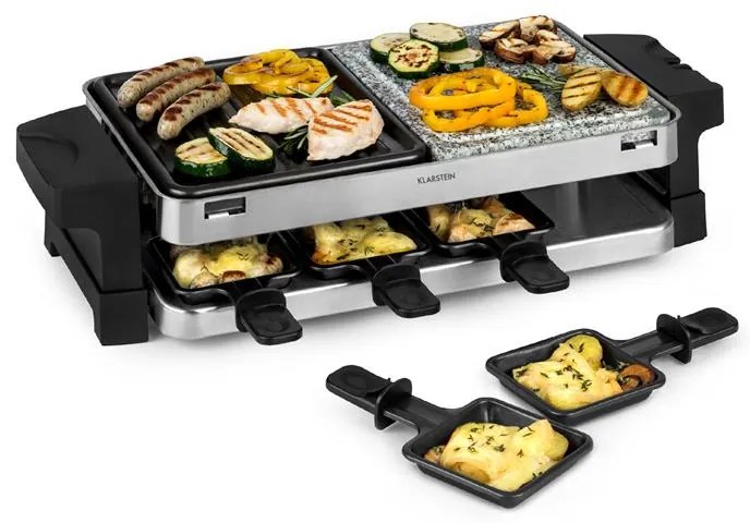 Klarstein Sirloin, raclette gril, 1500 W, hliník/kameň, pre 8 osôb, LED kontrolky