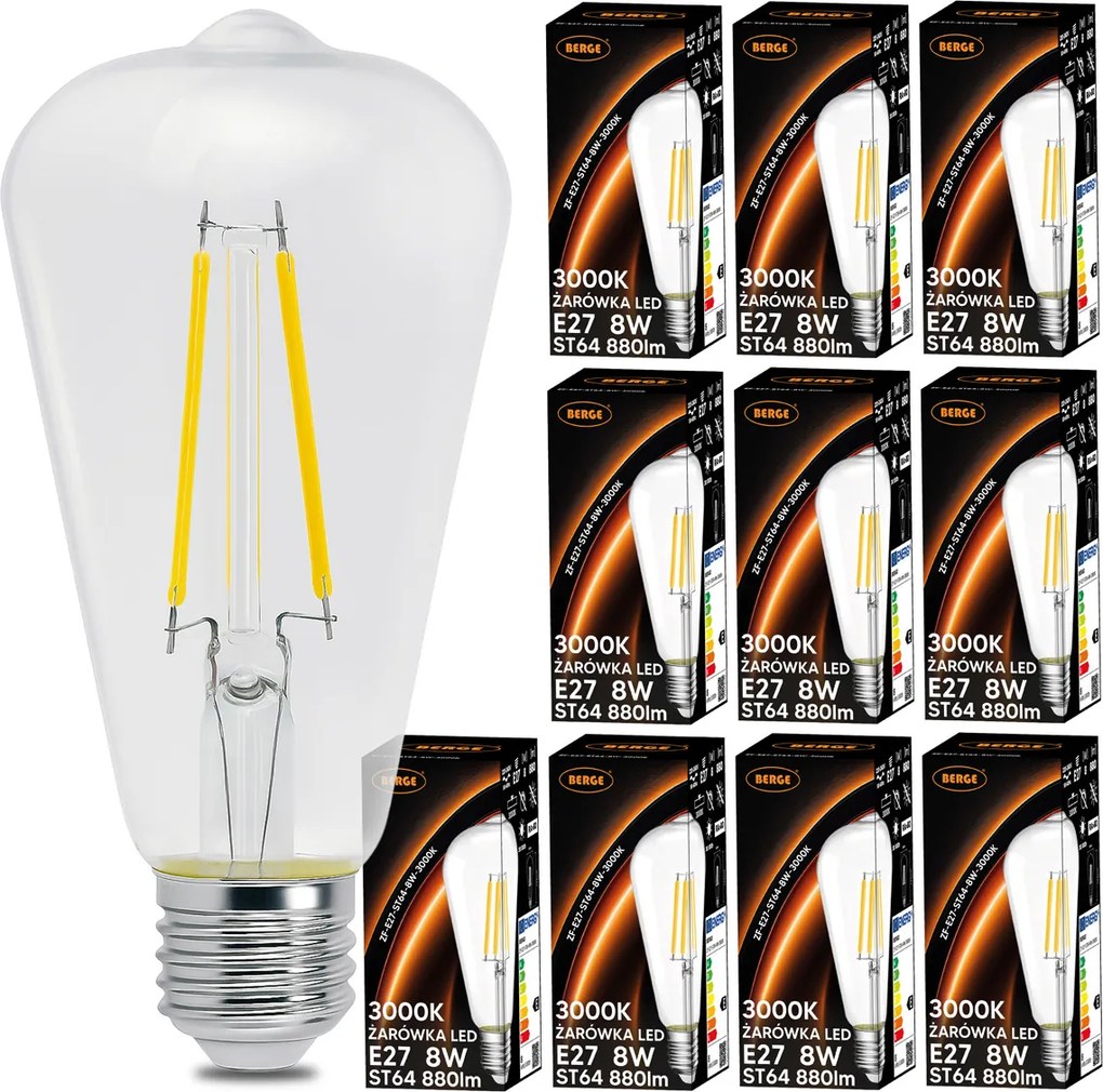 10x LED žiarovka E27 6W 660lm 3000k vláknová retro st64