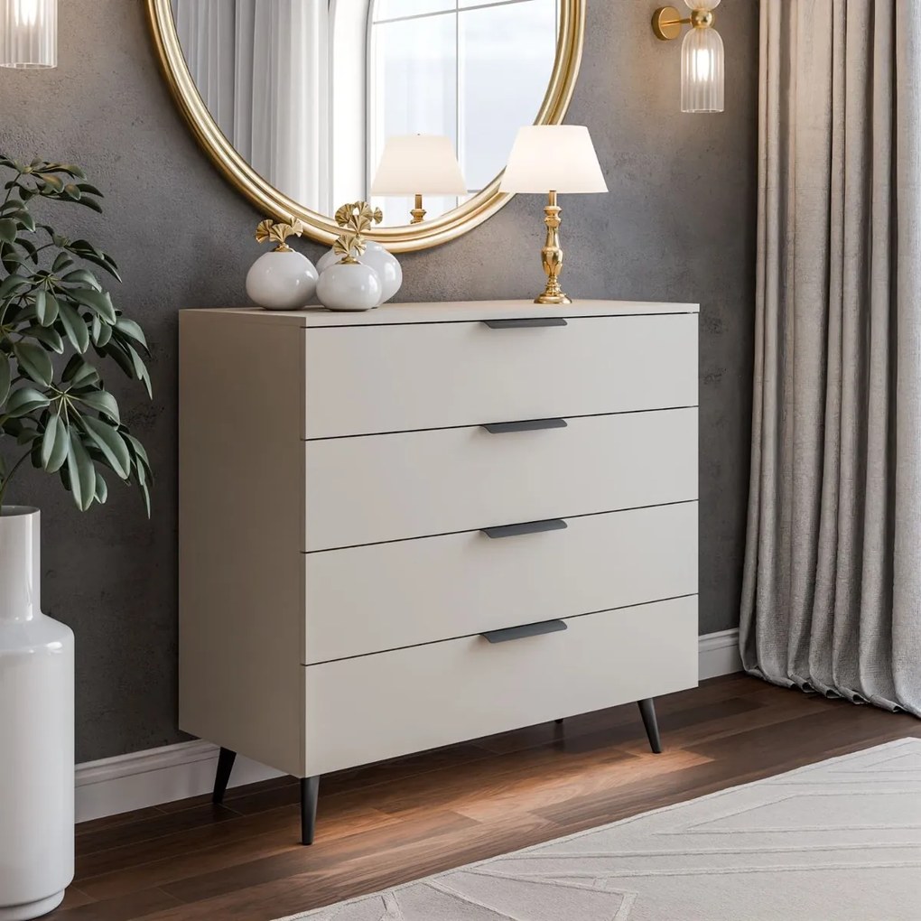 KOMODA MARION 2S KAŠMÍR ČIERNE ÚCHYTKY + NOŽIČKY LED 95 cm