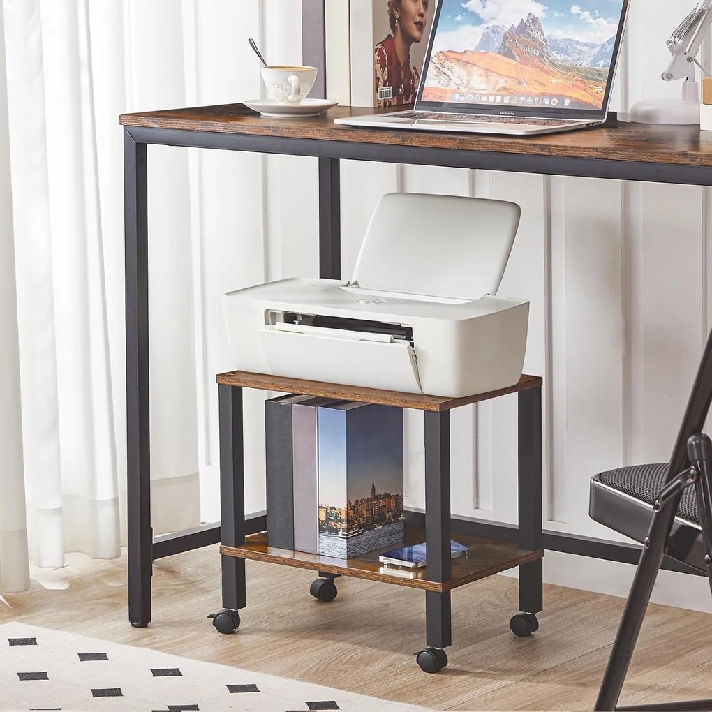 Pojízdný kancelářský regál Vasagle Pipewood 38 cm hnědý/černý