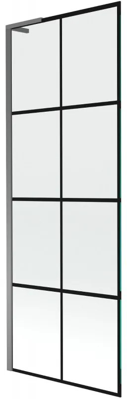 Mexen Next L, 1-krídlová vaňová zástena 70 x 150 cm, 6mm číre sklo-čierny vzor, grafitový profil, 895-070-000-03-77-95