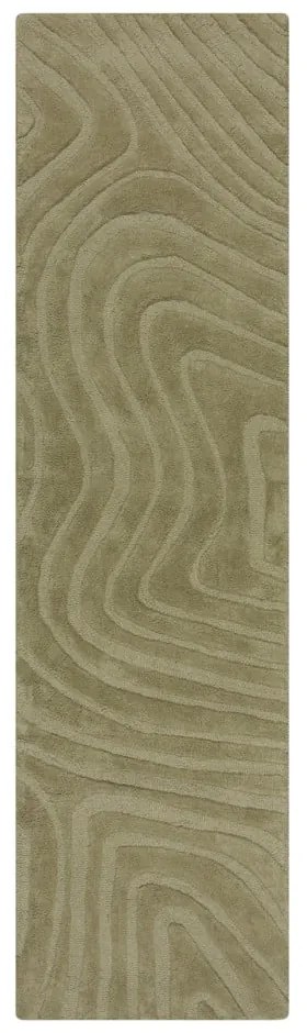 Kaki ručne tkaný vlnený behúň 60x230 cm Mesmerise Sage – Flair Rugs