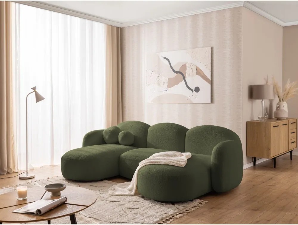 Zelená rohová pohovka z textílie buklé (do tvaru "U") Orbit – Ropez