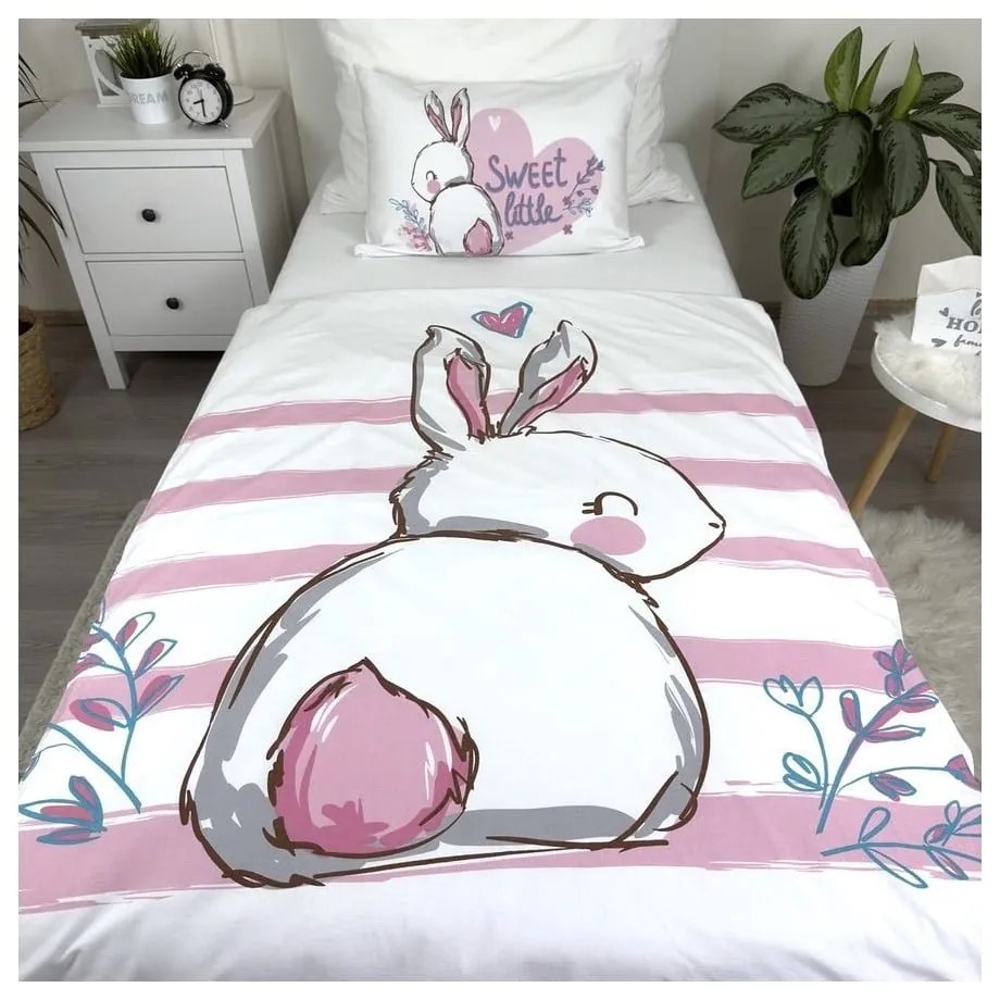 Bielo-ružové bavlnené detské obliečky do postieľky 100x135 cm Bunny "Sweet" – Jerry Fabrics