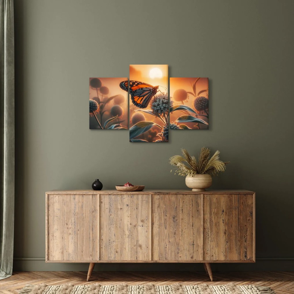Obraz – Motýľ v zapadajúcom slnku (90x60 cm)