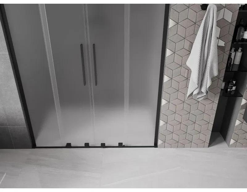 Mexen Velar L Duo, posuvné sprchové dvere do otvoru 140 cm, 8mm sklo námraza, čierna matná, 871-140-003-32-70