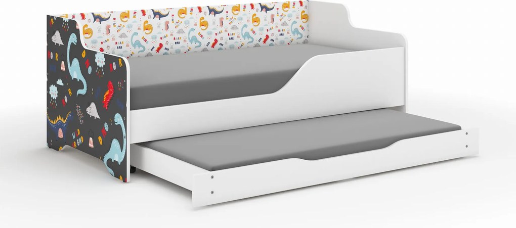 Wooden Toys Detská posteľ LILU 160x80 DINOZAVRY s funkciou na spanie