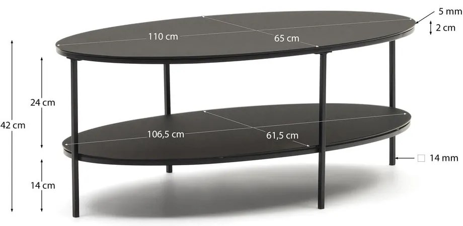 Čierny konferenčný stolík so sklenenou doskou 65x110 cm Fideia – Kave Home