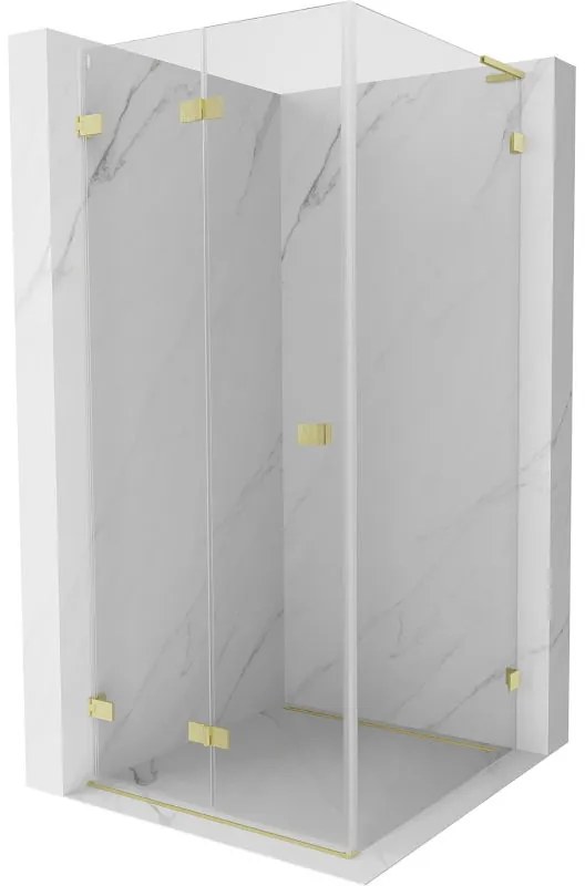 Mexen Lunar-F L, skladací sprchový kút ľavý 90 x 90 cm, 8mm číre sklo, zlatý matný profil, 836L-090-090-55-00-L
