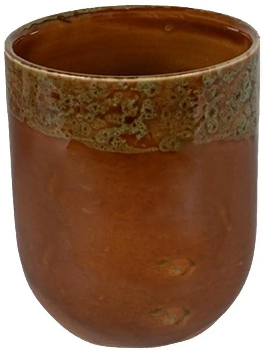 Hnedozelený keramický kalíšok na čaj - ∅ 7*8 cm / 0,15L
