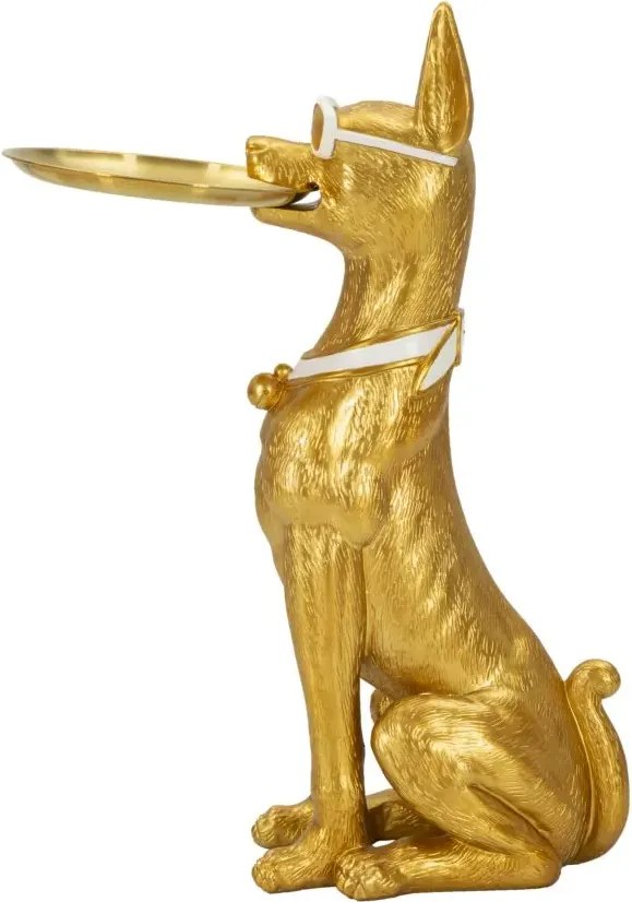 Dekoratívna socha Dog Pit s podnosom 74 cm zlatá