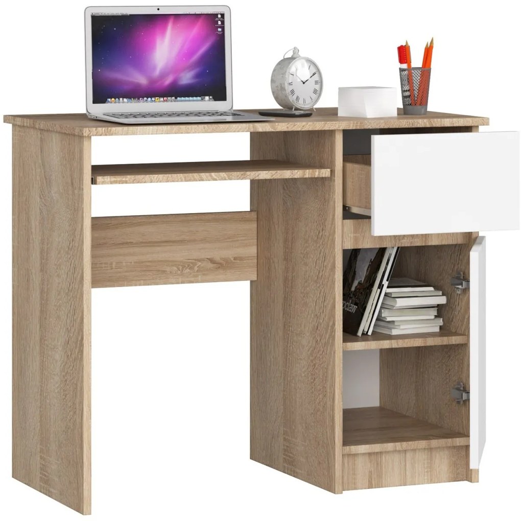 Písací stôl PIKSEL 90 cm dub sonoma/biely pravý