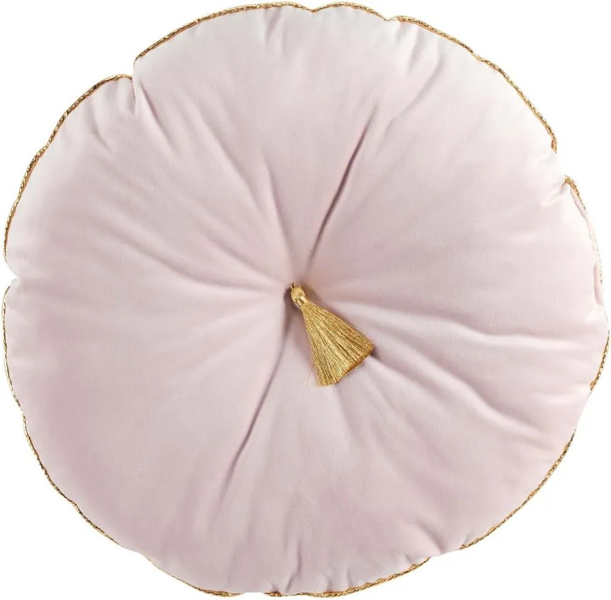 DomTextilu Okrúhly ružový dekoračný vankúš so zlatým lemovaním a strapcom 38 cm 39747 Ružová
