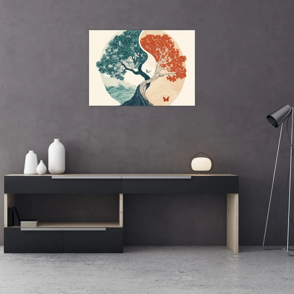 Sklenený obraz – Strom plný energie (70x50 cm)