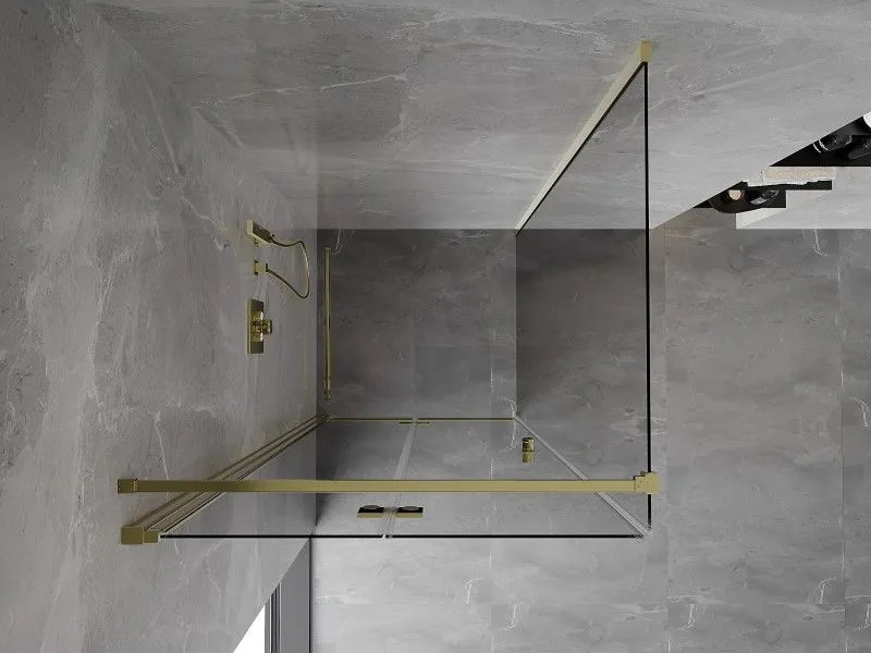 Mexen Mist-F T, 1-krídlový skladací sprchový kút ľavý 85 x 85 cm, číre sklo, zlatý lesklý profil, 8A6T-085-085-50-00-L
