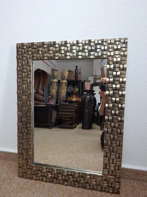 Zrkadlo CARO zlaté, exotické drevo, ručná práca, 80 x 60 cm
