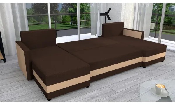 Čalúnená univerzálna rozkladacia rohová sedacia súprava do U BRISTOL hnedá/béžová