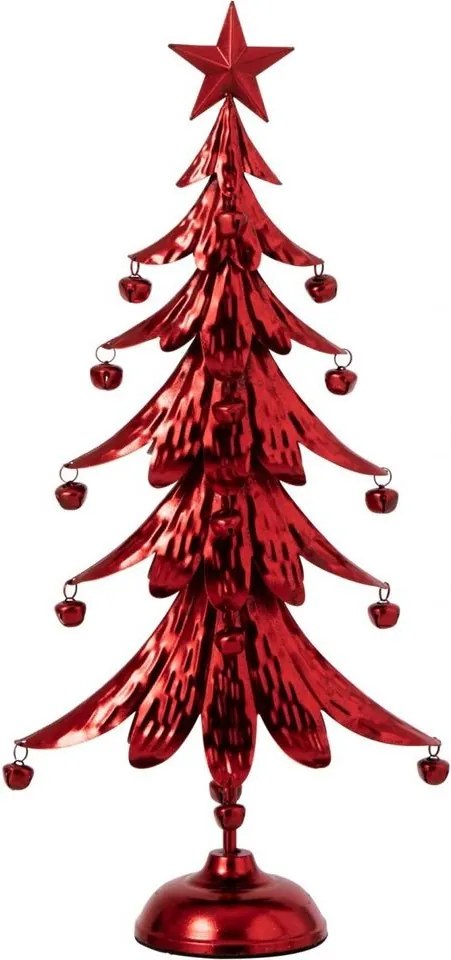 Červený kovový stromček s rolničkami Christmas Tree L - 25,5 * 11,5 * 56 cm