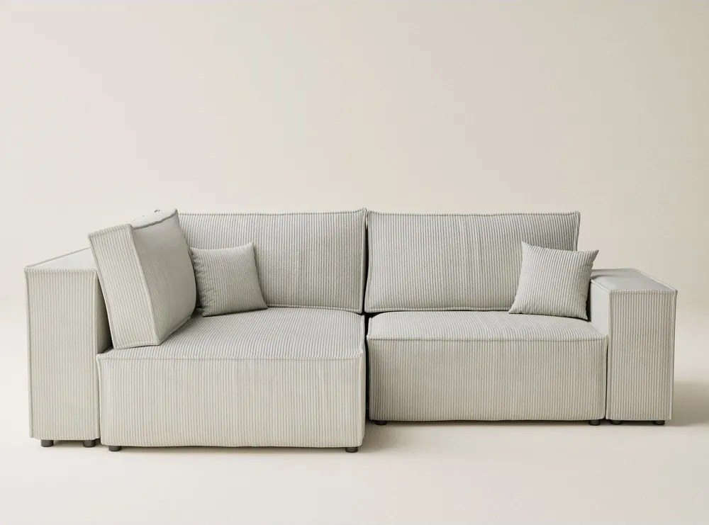 Krémovobiela menčestrová rozkladacia/s úložným priestorom rohová pohovka (ľavý roh/do L) Tonga – Maison de Rêve