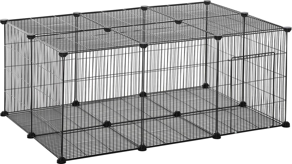 PawHut DIY chovateľská klietka pre malé zvieratá s 22 sieťovými panelmi a dverami pre králiky a morčatá 105x70x45 cm čierna | Aosom