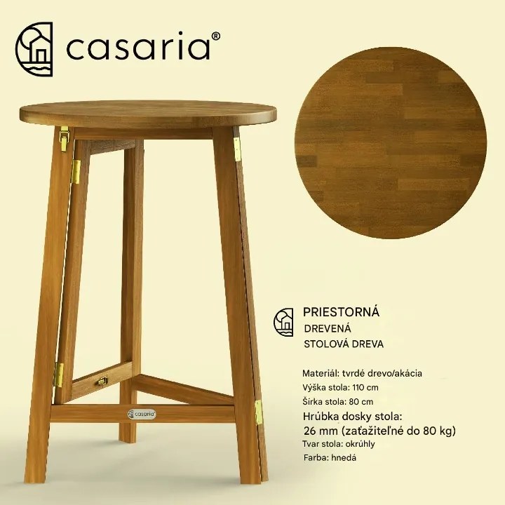 InternetovaZahrada Barový skladací stôl Ø80 cm - agát