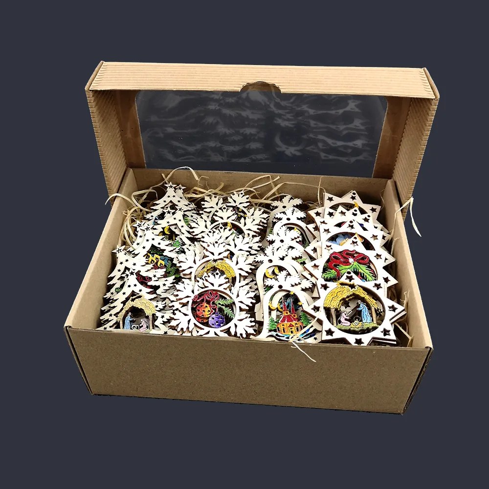 AMADEA Drevené ozdoby - súprava 40 ks drevených farebných ozdôb veľkosť 6 cm