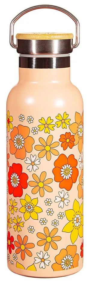 Oranžová antikoro detská fľaša 500 ml 70s Floral - Sass &amp; Belle